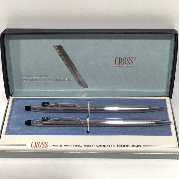 Vintage CROSS Chrome Ballpoint Pen & Pencil Set 3501 in Box - Picture 1 of 8